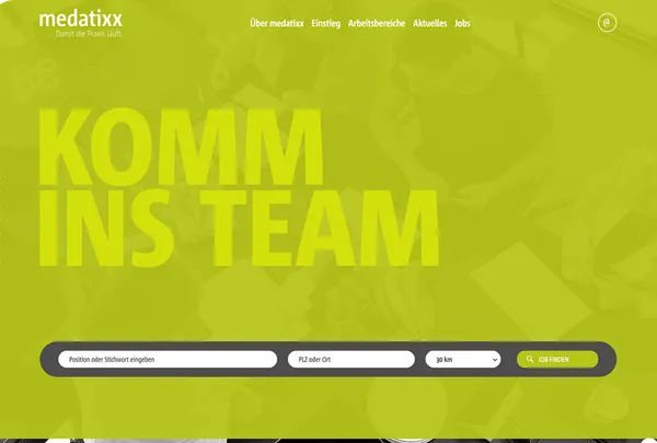 Screenshot der Startseite von karriere.medatixx.de