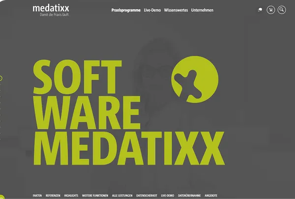 Screenshot der Startseite von medatixx.de