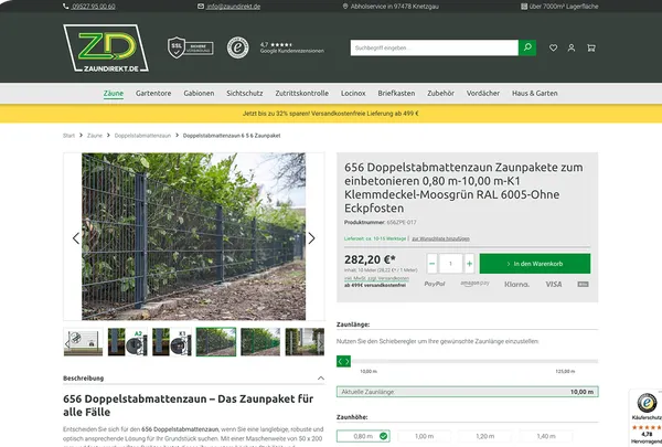 Screenshot der Startseite von zaundirekt.de